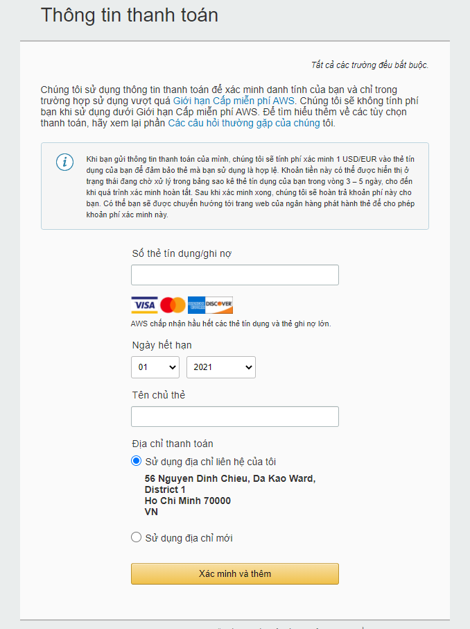 thong tin thanh toan aws