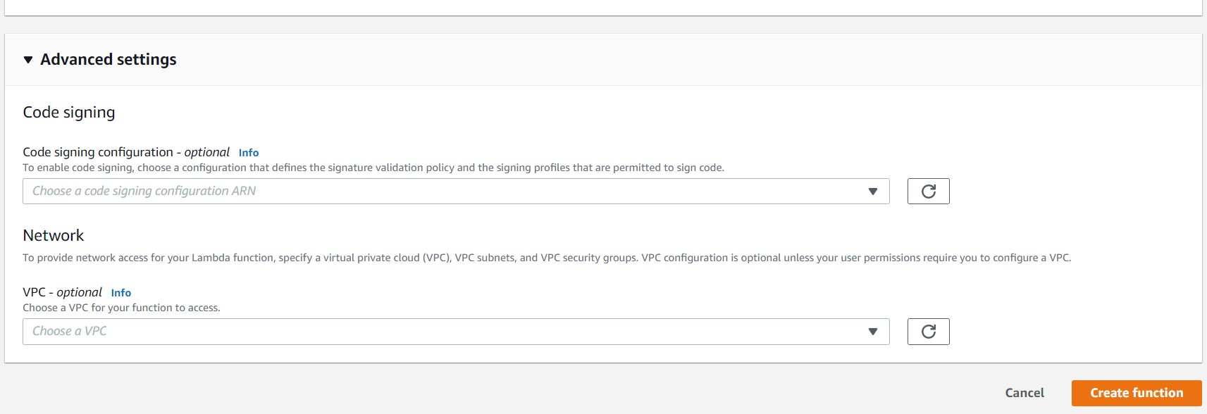 advanced setting create function